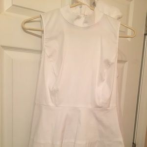 White Mock Neck Sleeveless Cotton Peplum Top, XS